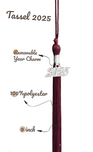 Image of Graduation Single Color Tassel with Date Drop 2025(Maroon Tassel,Silver Charm)