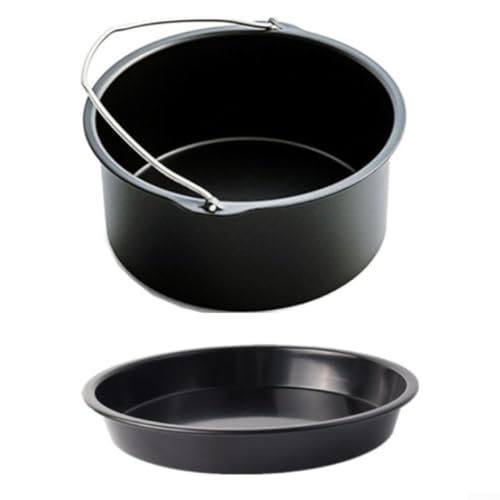 Juego de cestas para freidora de aire, juego de acero al carbono, bandeja para hornear, cesta para pasteles, accesorio antiadherente reutilizable para cocinar comidas (8 pulgadas)
