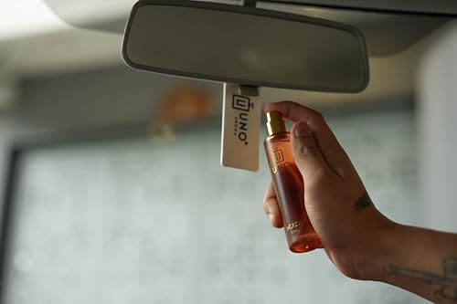 Image of Uno Aroma Musk Car Perfume - Alcohol-Free, Long-Lasting Car Fragrance, Removes Odours, Toxin-Free & Easy to Use Hanging Card, No-Gas Car Perfume with 200+ Sprays, Lasts up to 90 days (30mlx2)