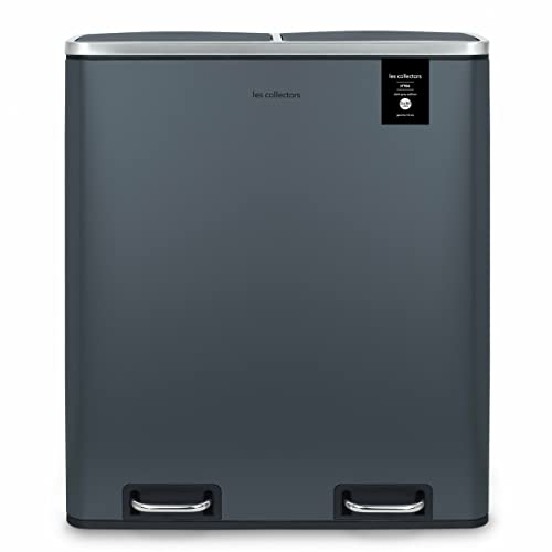 Les Collectors Recycling Kitchen Pedal Bin Stainless Steel No.906, 60L, Resistant, Waste separator 2x30L bins, Removable Inner Buckets waste Bin, Recycling, Selective sorting, Silent lid closure, Grey