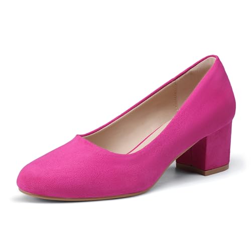 IDIFU IN2 Women's Pumps Low Chunky Block Closed Toe Heels Comfortable Short Dress Shoes for Women Ladies Flight Attendant Wedding Bridal Homecoming Work Heels Dressy Formal Round Toe Pumps Shoes