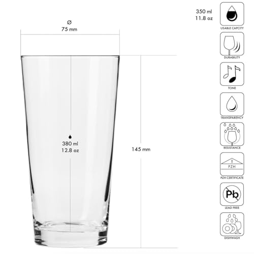 Krosno Water Glasses Drinking Set Highball Glasses | Set of 6 | 350 ML | Pure Collection | Large Half Pint Cocktail Juice Glasses | Ideal for Home Restaurant Events & Parties | Dishwasher Safe Tumbler - Image 3