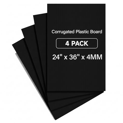Pekgril 24' X 36' Corrugated Plastic Board, 4Mm Thick Thick Blank Poster Board, Waterproof Coroplast Sheets, Black Corrugated Plastic Sheets, 4 Pack