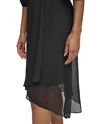 Image of DKNY Women's 3 /4 Balloon Sleeve Twist Front Chiffon Midi Dress