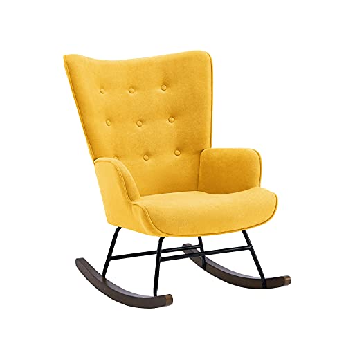 Tribesigns Rocking Chair, Solid Wood Nursery Chair for Babies Room, Modern Upholstered Fabric Armchair Accent Chair with Metal Frame, Leisure Nap Chair Reading Rocker Chair for Living Room Bedroom