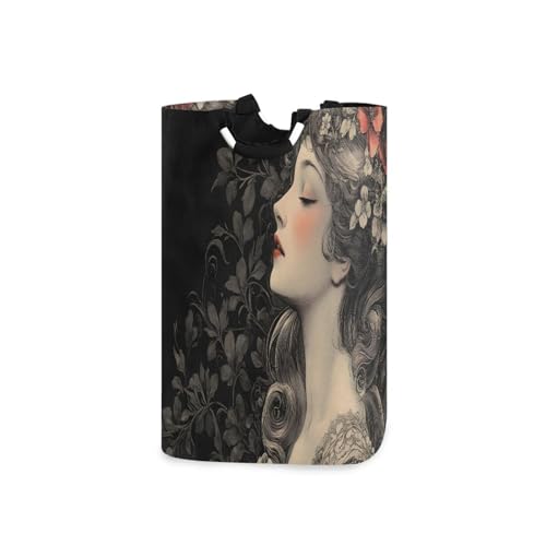 Jihqo Laundry Hamper Basket Charming Woman Collapsible Nursery Storage Bin Waterproof Clothing Baskets for Home Bedroom Bathroom Washing Room