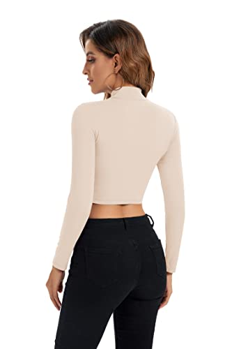 Image of Womens Long Sleeve Crop Tops Lightweight Mock Neck Base Layer Shirts