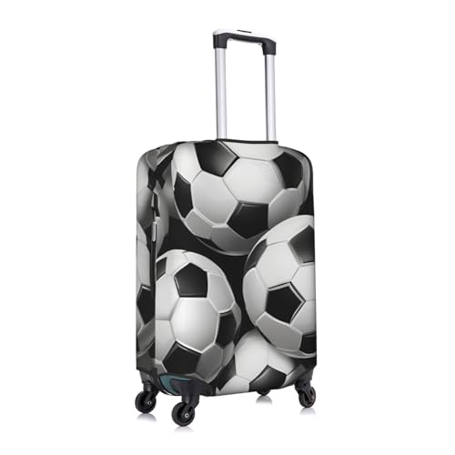 Black White Soccer Ball Print Protective Suitcase Cover Washable Travel Luggage Protector with Concealed Zipper3