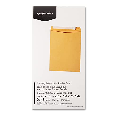 Amazon Basics Catalog Mailing Envelopes, Peel and Seal, 10x13 Inch, Brown Kraft, 250-Pack