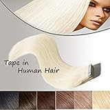 Platinum Blonde Tape in Hair Extension 100% Remy Human Hair 20 Inch Long Thick Straight Bonding Double Sided Tape Professional Seamless Skin Weft Hair 20pcs/50g + 10pcs Free Tapes (20'', 60)