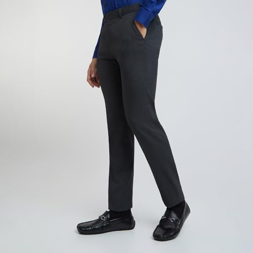 Image of Raymond Men Slim Fit Structure Pattern Poly Viscose Lycra Blend Flat Front Formal Trouser