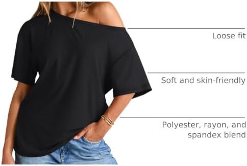 Trendy Queen Womens Off the Shoulder Tops Oversized Summer T-Shirts 2026 - 3