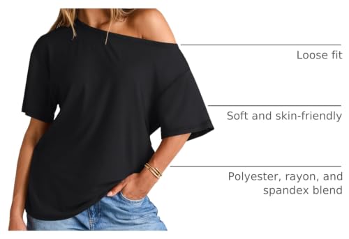 Image of Trendy Queen Womens Off the Shoulder Tops Oversized Summer T-Shirts 2026 | Breathable Strenchy Comfort Material Short Sleeve Basic Oversized Tees Casual Workout Gym Y2k Going Out Clothes