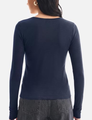 Image of Women's Merino Wool Blend Shirts Long Sleeve Tops Crew Neck Fitted Basic Tee Cozy Embrace Collection
