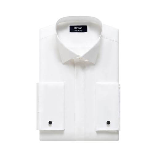 Men's Tuxedo Shirt Hidden Button Wing Collar French Cuffs Dress Shirt Solid