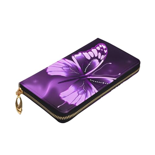Cute Purple Butterfly Wallet for Men Women Long Purse Leather Clutch Large Business Handbag Travel Phone Holder Credit Card Holder Money Case with Zipper Leather Wallets Gift3