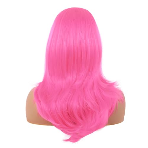 Image of MapofBeauty 20 Inch /50 cm Long Layered With Bangs Straight Synthetic fiber Shoulder Length Hair Party Wig (Neon Pink)