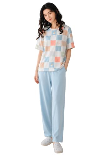 Image of Women's Korean Style Looper Fabric Nightsuit Set | Cute Print Half Sleeve T-Shirt & Pajama Set | Soft Comfortable Nightwear & Loungewear for Women