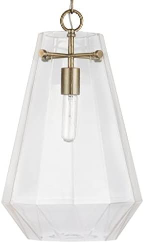 Capital Lighting 338316AD Lee Crystal-Inspired Prismatic Pendant, 1-Light 100 Watts, 19" H x 11" W, Aged Brass