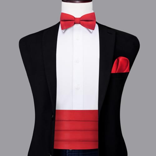 Image of Dubulle Mens Cummerbund and Bow Tie Set Paisley Floral Pretied Bowties for Men Pocket Square Cufflinks Wedding Business