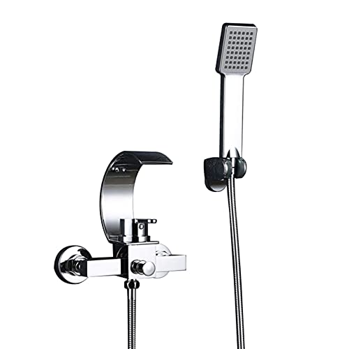 Mitigeur robinet de baignoire cascade mural chromé et pommeau douche ABS