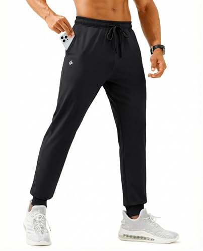 Alimens & Gentle Black Mens Joggers with Pockets Lightweight Sweatpants Elastic Waist Athletic Casual Workout Pant L