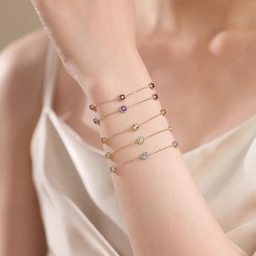 14K Solid Yellow Gold 1 cttw Natural Gemstone Dainty Delicate Petite Station Bracelet Birthstone Fine Jewelry Anniversary Christmas Holiday Gifts For Women, 6+1.2 Inch3