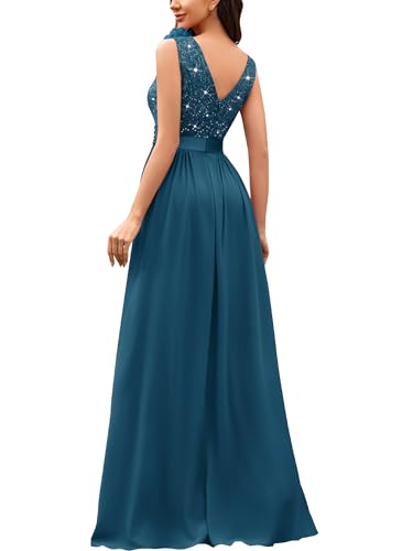 Image of Miusol Women's Vintage V-Neck Sequined Split Formal Evening Maxi Dress