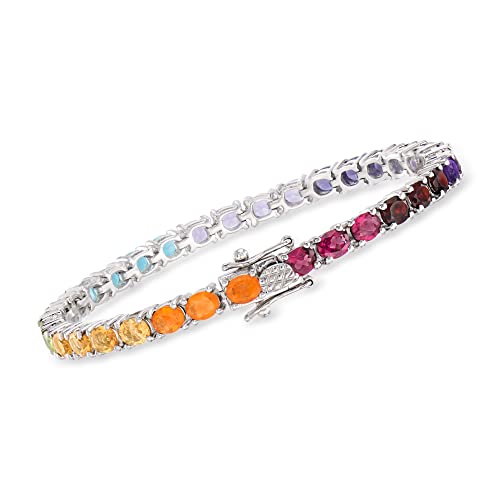 Ross-Simons Fire Opal And 10.50 Ct. T.w. Multi-Gemstone Tennis Bracelet In Sterling Silver. 7 Inches #TOP2