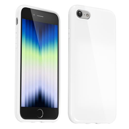 Svanove for iPhone SE 2022/7/ 8 Case Silicone, Glossy Soft Rubber Gel Jelly Cute Protective Plastic Simple Plain Phone Case Cover for Women Girl, Slim Thin Flexible Shockproof TPU, White