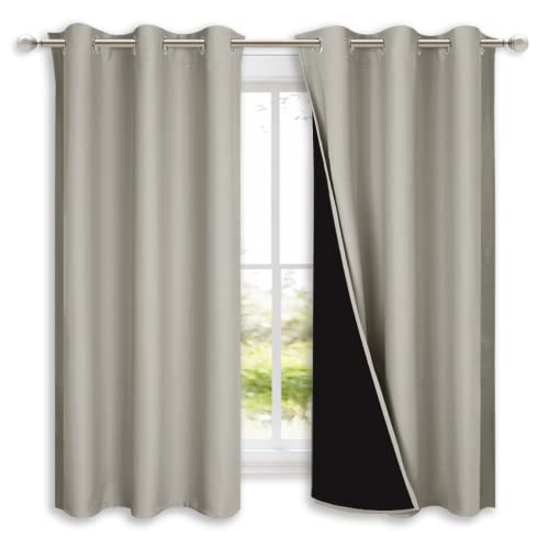 Image of NICETOWN Natural 100% Blackout Lined Curtains, 2 Thick Layers Completely Blackout Window Treatment Panels Thermal Insulated Drapes for Kitchen (1 Pair, 42 inch Width x 63 inch Length Each Panel)