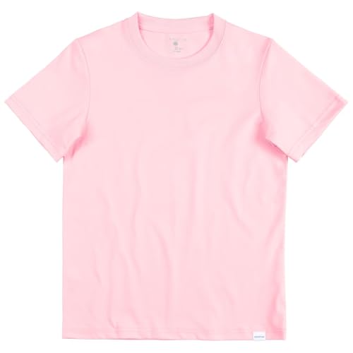 Silenroar Boys T Shirt Soft Quick Dry Moisture Wicking Athletic Tee Kids Solid Color Short Sleeve Everyday Top for School(Pink 18)