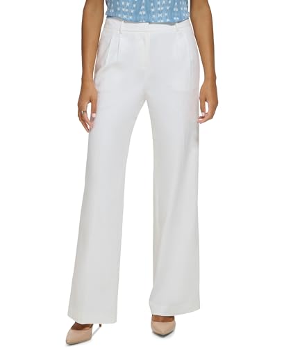Calvin Klein Women's Wide Leg Linen Pants (Cream, 6)