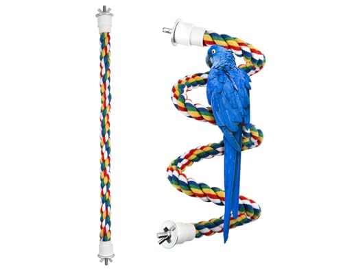Image of DS. DISTINCTIVE STYLE Bird Rope Perches Set of 2 Pieces (33 in+16 in), Colorful Cotton Rope for Birds, Bungee Style Perch Ideal for Parrots, Cockatiels, Lovebirds, and Budgies