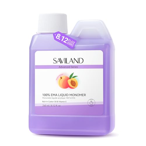 SAVILAND Advanced Monomer Acrylic Nail Liquid: Pure EMA Acrylic Liquid Peach Scent Nail Acrylic Monomer Liquid Non-Yellowing EMA Monomer For Acrylics Powder NailArt 240 ml