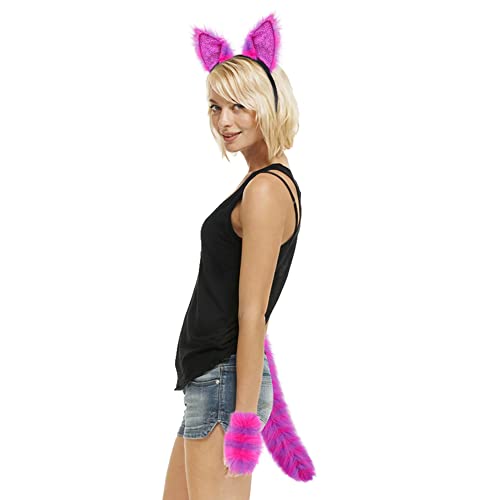 Fluffy Fox Cat Ears Headband Tail and Gloves Set Faux Fur Wolf Fox Cosplay Costume Animal Ears Headwear Long Tail Cat Paw Gloves Dress Up Kit for Halloween Role Play Fancy Dress Party Accessory - Image 2