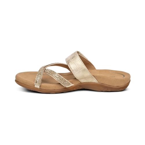 Image of Aetrex Izzy Adjustable Orthopedic Slide Sandals for Women - Pressure Relief Pain, 11.5-12, Gold