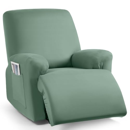 Image of TAOCOCO Stretch Recliner Chair Covers 3-Pieces Solid Furniture Covers Recliner Cover for Reclining Chair Slipcovers Feature Fitted Soft Washable Recliner Sofa Covers (1 Seat, Bean Green)