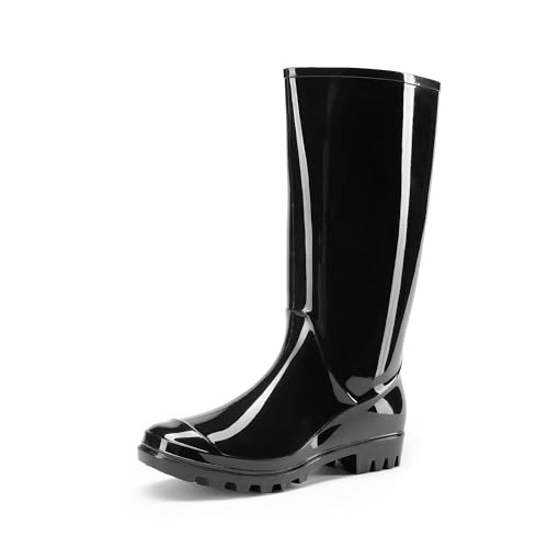DREAM PAIRS Botas Alta de Agua Mujer Zapatos de Lluvia Impermeable Antideslizante,Size 39,Negro,DWEMRB2502