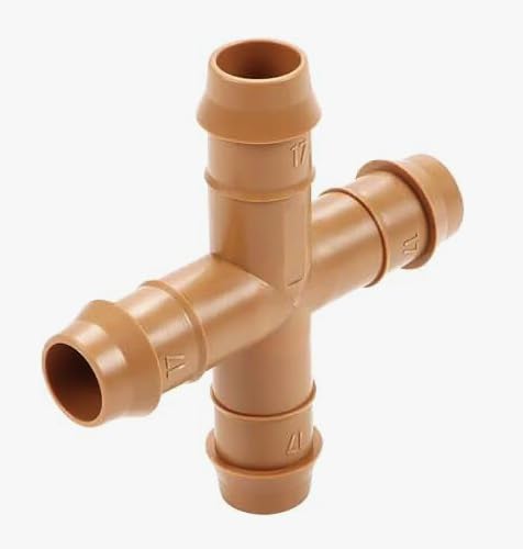 16 Pieces Drip Irrigation Cross Fittings USA MADE, 1/2'' Dripline Barbed Cross Tee Connectors for 1/2 Inch Irrigation Tubing 4-Way T for Garden Sprinkler Systems (COUPLING)
