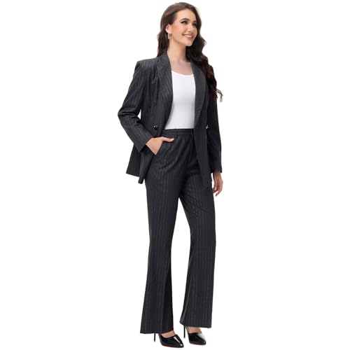 Sharp & Chic: Black Pinstripe Blazer and Flared Pants Suit - Image 3