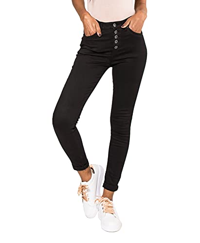 Nina Carter P085 - Pantalon jean coupe skinny pour femme - Taille haute - Avec 5 boutons, Noir (P085-1), M Cover