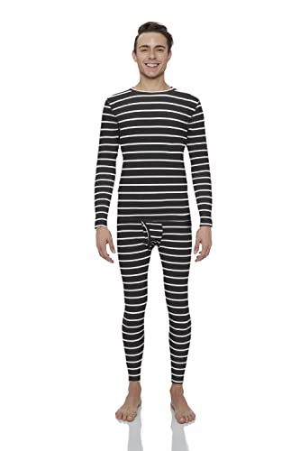 Rocky Thermal Underwear For Men, Long Johns Base Layer Set, Fleece Lined For Cold Weather Top Bottom (Black Striped - Standard Weight/Medium) #TOP27