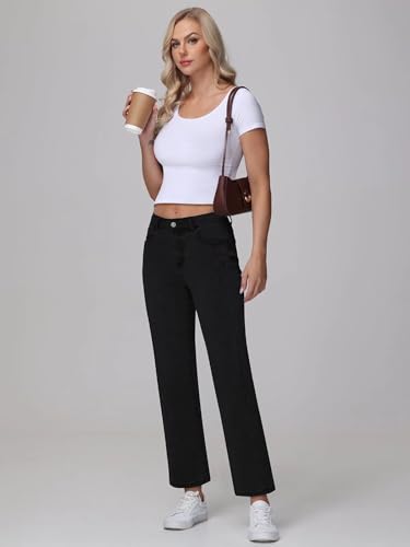 Womens Wide Leg Jeans High Waisted Stretchy Front Seams Ankle Length Straight Leg Jeans for Women4