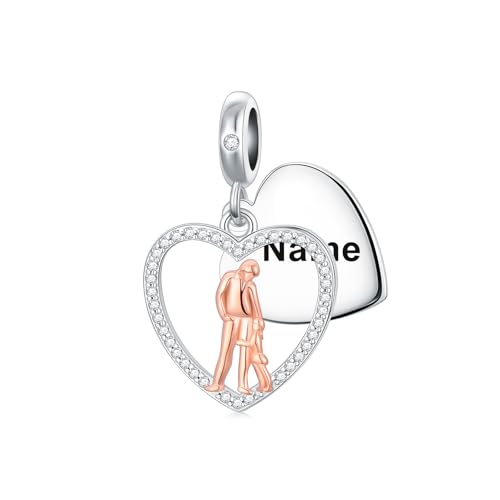 Image of PROESS Father Mother Daughter Charm fit Charms Bracelet Sterling Silver Charms for Bracelets Birthday Valentines Day Gifts for Daughter Mother Lover