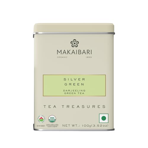 Image of Makaibari Tea Treasures Silver Green Darjeeling Green Tea | 100 gm Tin Caddy | Premium Loose Leaf Tea | Single Estate | Light, Fresh & Smooth | Rich in Antioxidants
