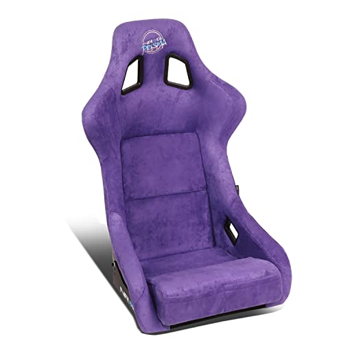 NRG Innovations NRG-FRP-302PP-PRISMA Universal Fixed Back Bucket Racing Seat for 5-Point Harnesses, Size L, Purple Alcantara Material, 24