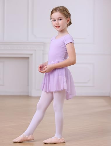 Image of MdnMd Girls Toddler Ballet Leotard with Skirted Short Sleeve Dance Gymnastic Ballerina Ballet Outfit Dress