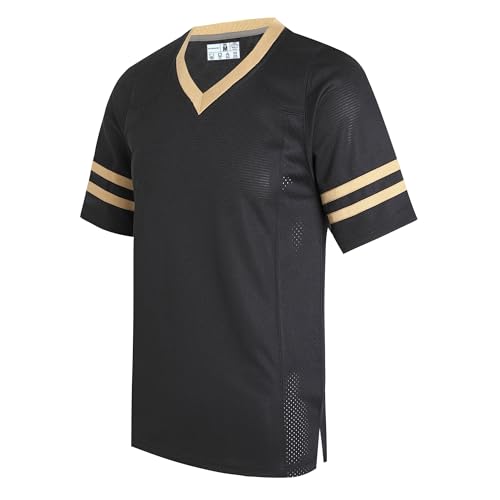 dolessismore Men's Women's Black Football Jersey for Family Friends Casual Shirt Baseball Sport Top Workout Streetwear Gold Stripe-Black Jersey,Men Size Medium
