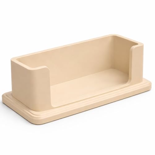Image of Modern Minimalist Visiting Card Holder for Desk - Premium Plastic Business Card Stand, Office Table Card Organizer for Professionals, Reception, Home Office (Beige)